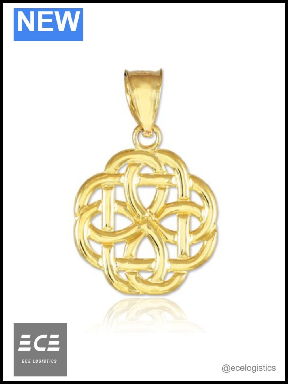 10K Gold Triquetra Celtic Trinity Charm Pendant Necklace Fine Jewelry